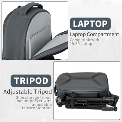 TORIBIO Large Hardshell Camera Backpack DSLR/SLR/Mirrorless Photography Bag - color: Grey