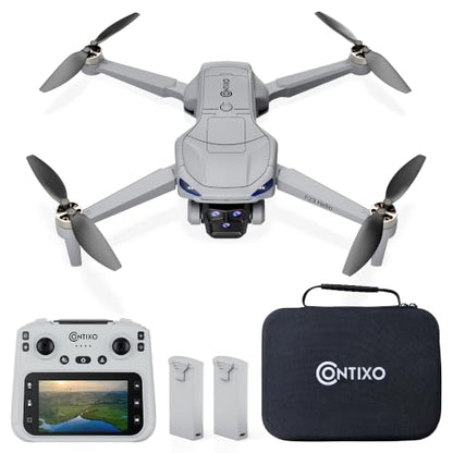 Contixo GPS Drone with Camera, 4.5" LCD Screen on Controller, FPV Drones, Orbit Mode, Auto Return Home, Follow Me for Adult Beginner, Brushless Drone Long Range Circle Fly, Under 249g