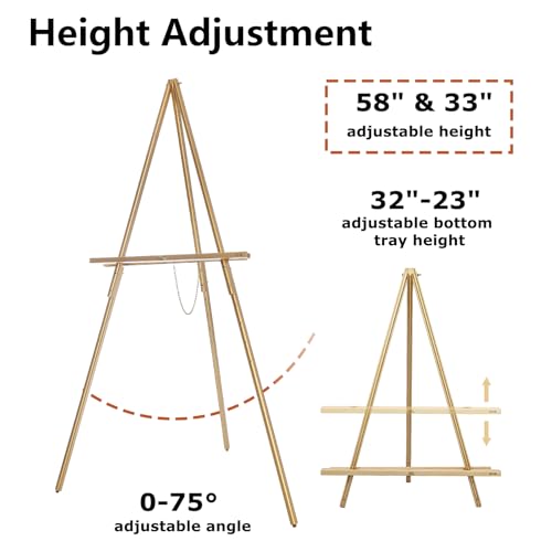 DJAR 63" Wooden Easel Stand for Sign, Adjustable Height, Gold - color: Gold, size: 1pc