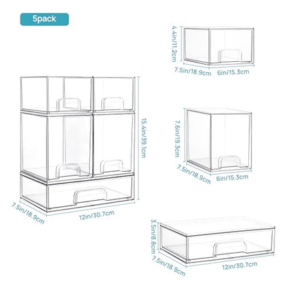 Vtopmart Clear Stackable Storage Drawers Set of 8, Plastic Organizer Bins - style: 4 Small+2 High+2 Wide