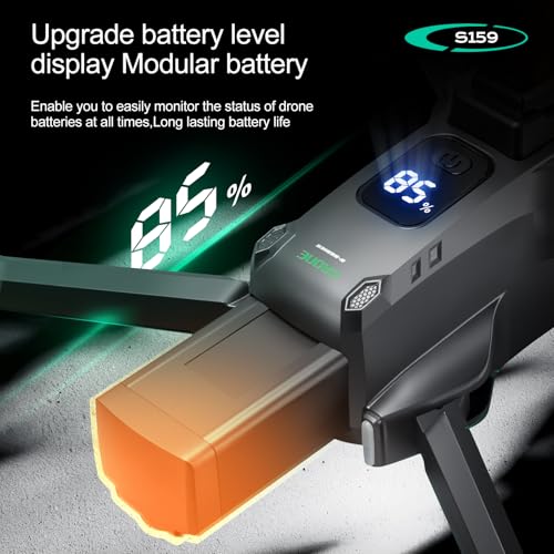 ikaufen S159 Drone with Built-in 5.9in screen control, GPS positioning, brushless motor, optical flow positioning, ESC camera, obstacle avoidance function, body tips power consumption+2 Battery(S159 screen control+ 2 Battery White) - size: S159 Dual Camer