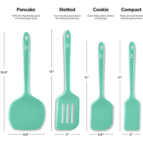 DI ORO Silicone Turner Spatula Set - 600F Heat Resistant, 4-Pc Mint - color: Mint