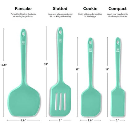 DI ORO Silicone Turner Spatula Set - 600F Heat Resistant, 4-Pc Mint - color: Mint