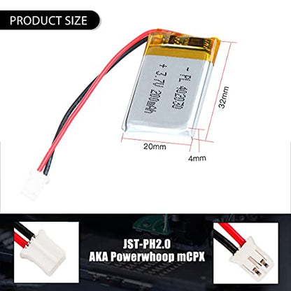 3.7V 180mAh 402030 LiPo Battery with JST PH2.0mm 2-Pin Connector - size: 1 Count (Pack of 1)