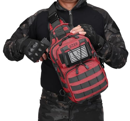 Tactical Sling Backpack Bag Pack for Men Military One Strap Shoulder Backpack Crossbody Bag With Holster 10 Liters - color: Red
