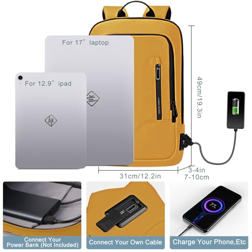 hk Backpack for Men Business Slim Laptop Bag - color: Yellow, size: 17.3 Inch