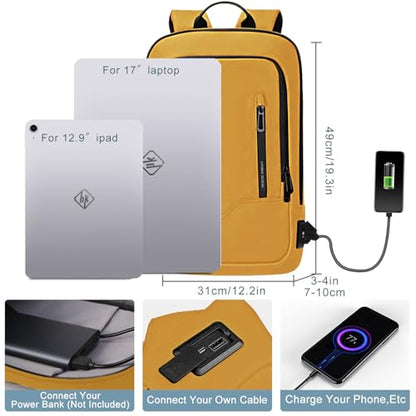 hk Backpack for Men Business Slim Laptop Bag - color: Yellow, size: 17.3 Inch