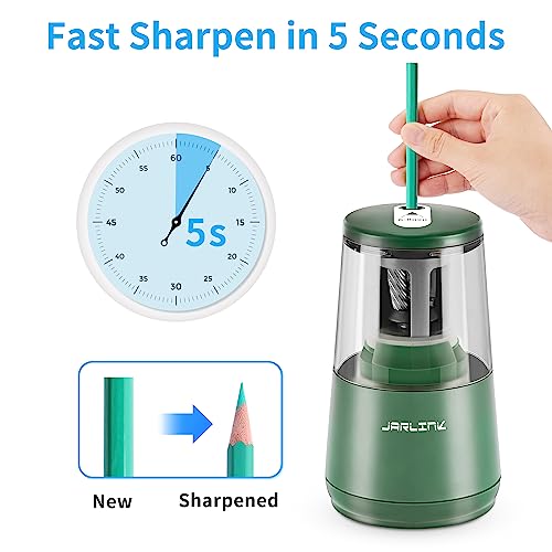 JARLINK Electric Pencil Sharpener, Heavy Duty Helical Blade, Auto Stop - color: Green