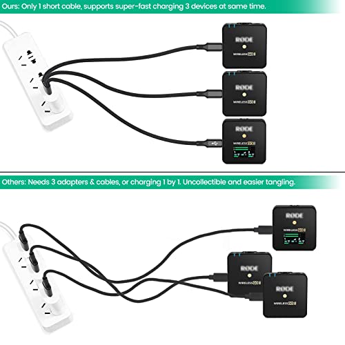 3-in-1 Charging Cable for Rode Wireless Pro, Go 2, Go 3 Microphones, 8-Inch - size: 8-Inch