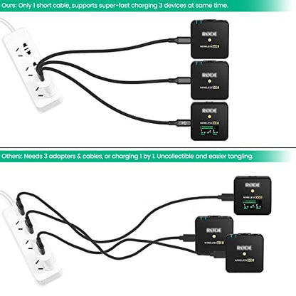 3-in-1 Charging Cable for Rode Wireless Pro, Go 2, Go 3 Microphones, 8-Inch - size: 8-Inch