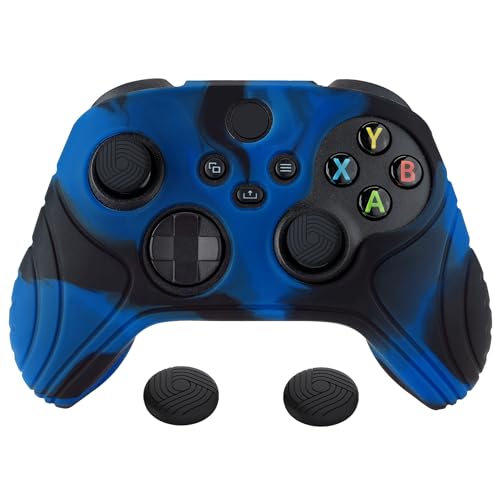 eXtremeRate PlayVital Samurai Edition Anti-Slip Controller Grip Silicone Skin for Xbox Core Controller, Ergonomic Protective Case Cover for Xbox Series S/X Controller w/Thumb Grips - Black & Blue - color: Black & Blue