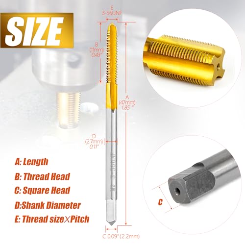 2Pcs 3-56 UNF Thread Tap for Metal,3-56 UNF M2 HSS Thread Milling Tap - size: 3-56UNF - 2Pcs
