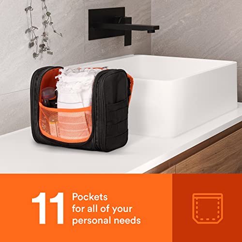 Fitdom Tactical Toiletry Bag for Men, Travel Dopp Kit with Hanging Hook - color: Jet Black
