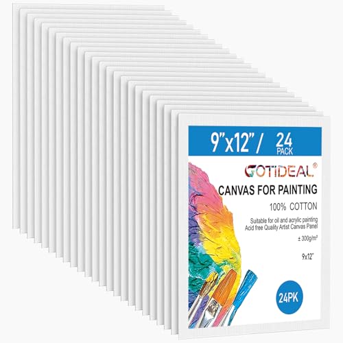 Gotideal Canvas for Painting, 24pcs 9x12 Primed Bulk Painting Canvas Board - size: 9x12 inch
