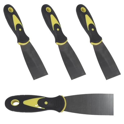 1.5-inch Putty Knife Set, 4-Pack Stainless Steel Putty Scraper with Soft-Grip Drywall Joint Knife Handle, Flexible & Stiff Blade Spackle Tool for Patching, Scraping Paint
