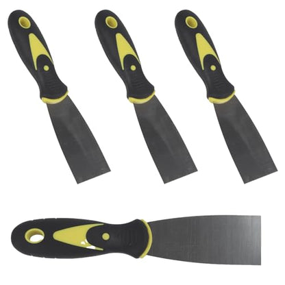 1.5-inch Putty Knife Set, 4-Pack Stainless Steel Putty Scraper with Soft-Grip Drywall Joint Knife Handle, Flexible & Stiff Blade Spackle Tool for Patching, Scraping Paint