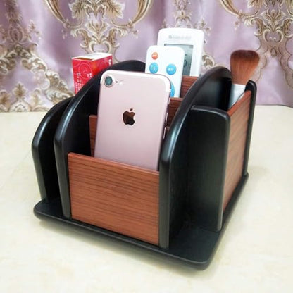 Rotatable remote control organizer wooden multi-purpose pen holder multi compartment storage and sorting box office and home desktop organizer HeBen7005