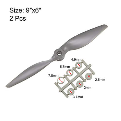 uxcell RC Propellers CCW 9x6 Inch 2-Vane for Airplane Nylon Gray 2Pcs with Adapter Rings - size: 9x6 inch