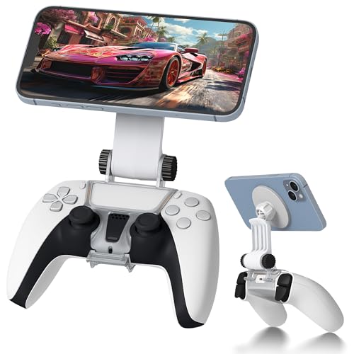 Orzero Magnetic Controller Phone Mount Clip Compatible for PS5 Dualsense Controller, Adjustable Mag-Safe Holder Accessories for iPhone and Android Phones Remote Stream Gaming - Silver - color: Silver, size: PS5 Dualsense Controller