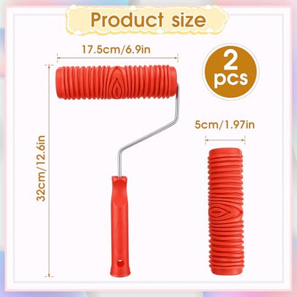 2 PCS 7'' Texture Paint Roller for Wall, Drywall Texture Roller Textured Paint Rollers Pattern Rubber Rollers Textures Tool DIY Decorative Art Paints for Walls, Furnitures and Floors
