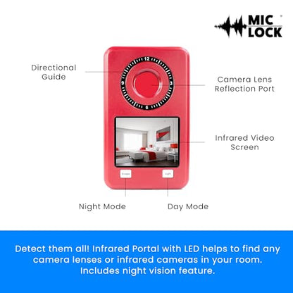 Mic-Lock 2-in-1 Bundle - Camera Finder Pro & Radio Frequency Detector - Anti Spy Hidden Device Finder - Secure Your Space (Red) - color: Red, size: Bundle (RF and Camera Pro)