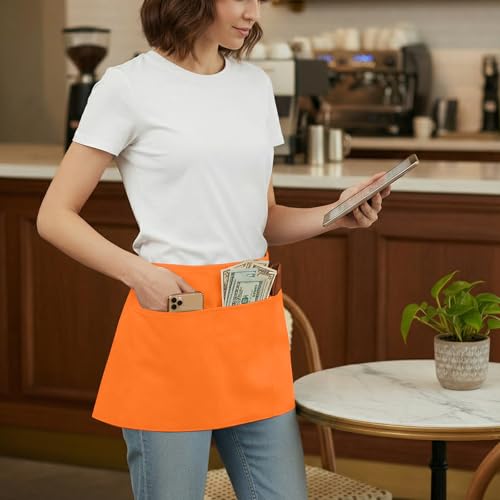 BOHARERS Waist Apron with 3 Pockets - Orange Waitress Waiter Server Short Apron - color: 1 Pack Orange