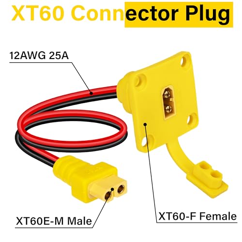 1FT XT60 Male to Female Mount Panel Cable, 12AWG XT60 Connector Kit