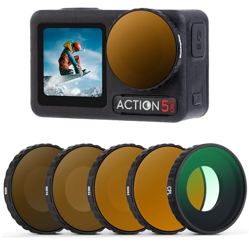 Walking Way CPL & ND Filter Set Compatible with DJI Osmo Action 5 Pro/Action 4-5 Pack (CPL, ND8/ND16/ND32/ND64),Multi-Coated/Aluminum Frame - style: CPL/ND8/ND16/ND32/ND64