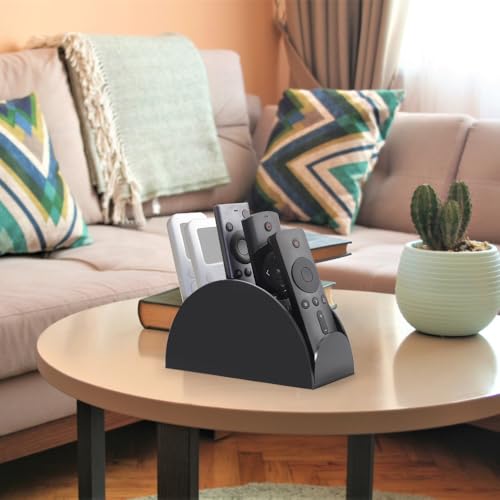 Kalakey Acrylic Remote Control Holder for Table, 4-Slot Multi-functional Remote Caddy Organizer for TV Remote, Phone, Pen, Glasses, Clear Desktop Storage Rack