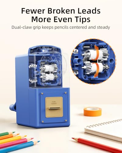 ZMOL Heavy Duty Manual Hand Crank Pencil Sharpener, Desktop, Blue - color: Blue