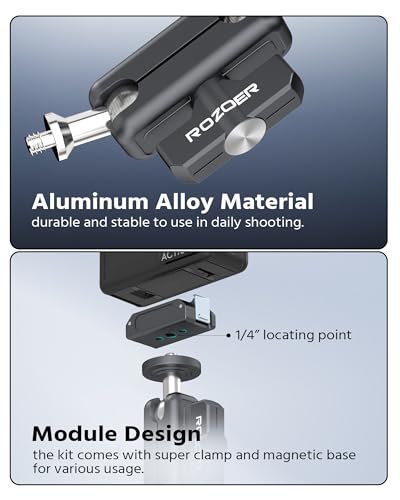 Magnetic Camera Mount Clamp for DJI Osmo Action 5 Pro/4/3 with Crab Clamp Max 2.75"/70mm + 3.84" Ballhead Magic Arm & Magnetic Quick Release Adapter