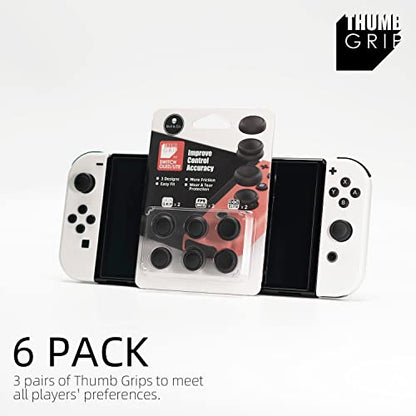 Skull & Co. Skin, CQC and FPS Thumb Grips Set Joystick Cap Analog Stick Cap for Nintendo Switch Joy-Con Controller - Black, 3 Pairs (6pcs)