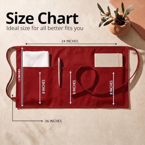 Utopia Wear Server Waist Aprons 12 Pack with 3 Pockets for Men and Women - color: Red