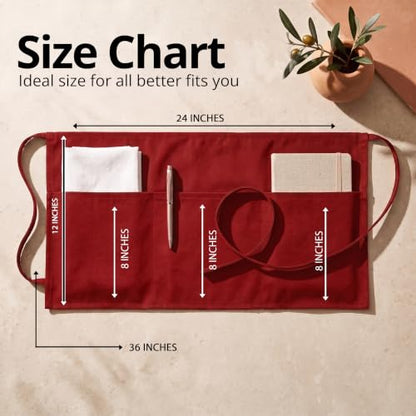 Utopia Wear Server Waist Aprons 12 Pack with 3 Pockets for Men and Women - color: Red