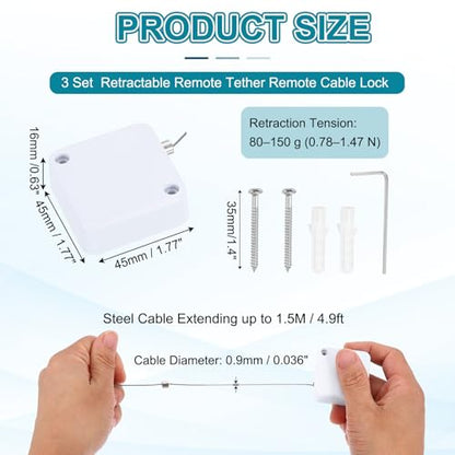 PATIKIL Retractable Remote Control Cable Tether (4.9ft /1.5M, White)(3 Set) Remote Control Security Lanyard Lock Adjustable Locking Leash with Plastic Cap and Screws, Suit for - Tablets - color: White, size: 4.9 ft