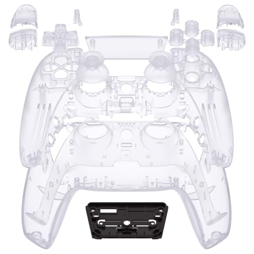 eXtremeRate Full Set Shell with Buttons Touchpad Cover, Clear Custom Replacement Decorative Trim Shell Front Back Plates Compatible with p s 5 Controller BDM-010 020 - Without Controller - color: Clear