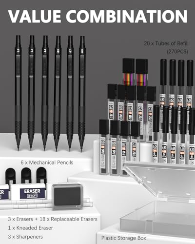 Nicpro 35PCS Metal Mechanical Pencil Set, Art Supplies with Case - color: Black