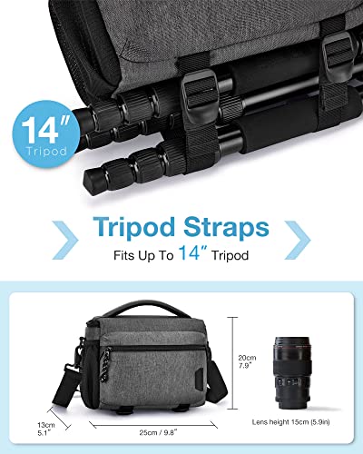 BAGSMART Camera Sling Bag with Tripod Holder & Rain Cover, Waterproof, Grey - color: 02-Grey