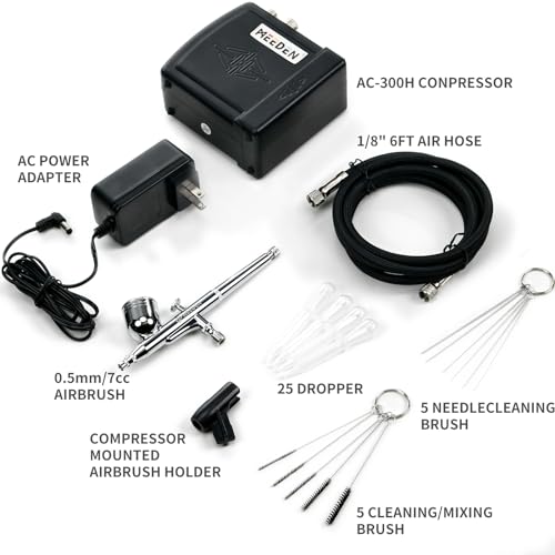MEEDEN Airbrush Kit with Air Compressor: Dual Action Airbrush, 0.5mm, Black - color: Black, size: Single