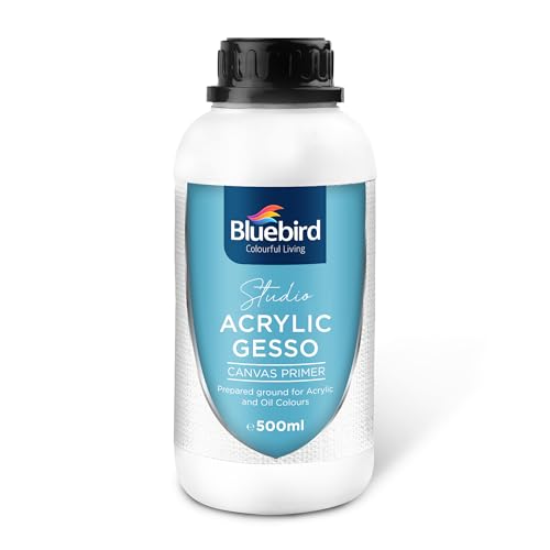 BLUEBIRD Studio Acrylic Gesso - 17 Fl Oz / 500ML + Studio Acrylic Paint Tube - Black 6.76 Fl Oz / 200ML