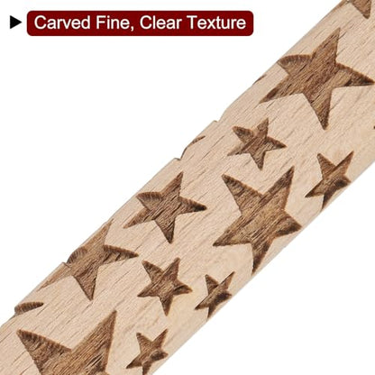 HARFINGTON Wood Clay Roller 4" Star Pattern Rolling Pins Wood Rollers Pottery Tools Wood Grain Texture Rollers for Clay Baking Dough Playdough DIY - style: Star