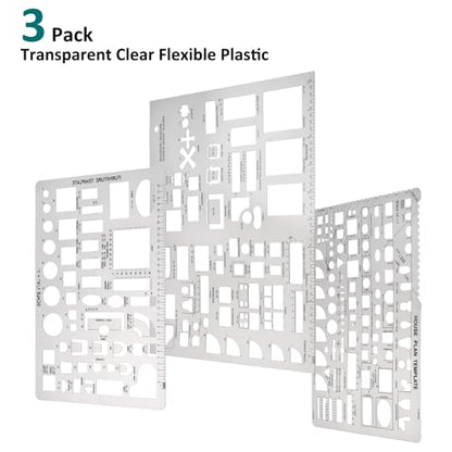 Drafting Tools and Ruler Shapes for Architecture - Set of 3 for House Plan Furniture Kitchen, Building, Interior Design