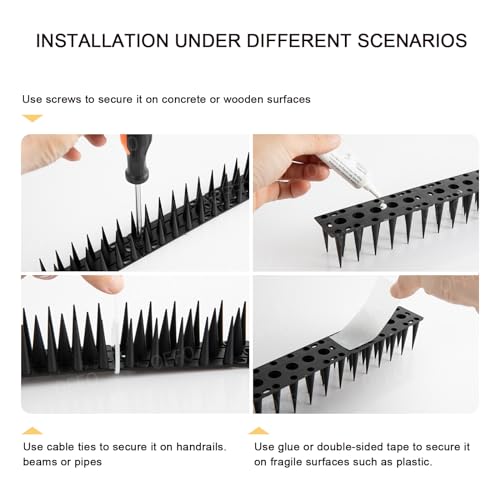 OFFO Bird Spikes, Keep Birds Pigeon Woodpecker Away Device Outdoor, Covers 48.3 Feet(14.7m), Black - color: Black, size: 48.3 Feet