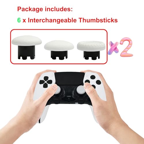 6-in-1 Interchangeable Thumbstick Caps for PS5 DualSense Edge Controller,Swappable Thumbsticks for PS5 Dualsense Controller, Thumbsticks Joysticks Kits Replacement for PS5 Dualsense Controller(White) - color: White