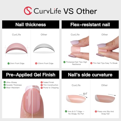 CurvLife Short Square Press On Nails, Chrome Hot Pink, Soft Gel - color: Chrome hot pink