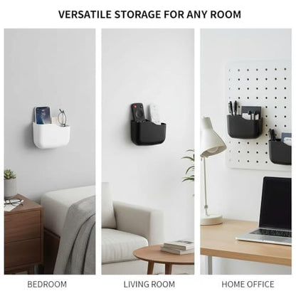 Wall/Bedside Remote Control Holder & Storage Box with Adhesive/Separable Mount - Plastic Media Player & Controller Organizer, Phone Charging Station, for TV Remotes,Stationery - Compact Space-Saving