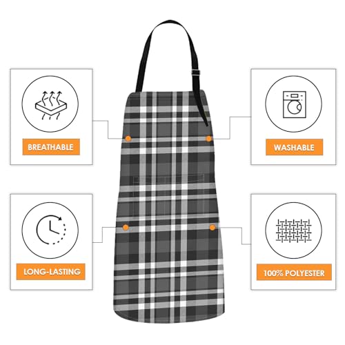 Britimes Apron with Pockets, 32x28 inch, 2 Pack, Plaid - color: Black Gray