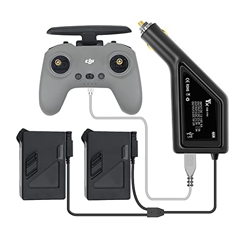 Hanatora 3 in 1 Battery Car Charger for DJI FPV Drone and Remote Controller,Charge Two Battery 12v DC Multi Rapid Charging Hub Accessories