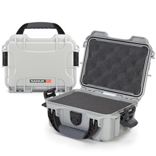 NANUK 903 Hard Case with Foam – IP67 Waterproof, Impact-Resistant Protective Case for Compact Cameras & Small Gear – Dustproof, 9.1" x 6.8" x 3.8", Made in Canada – Silver - color: Silver, size: Cubed Foam