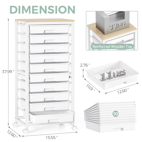 SYKIARIOL Rolling Cart with 10 Drawers,White - color: White, size: 10 Drawers
